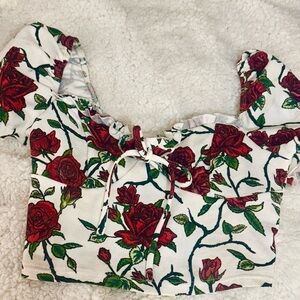Corset Bustier Crop Top with Red Roses